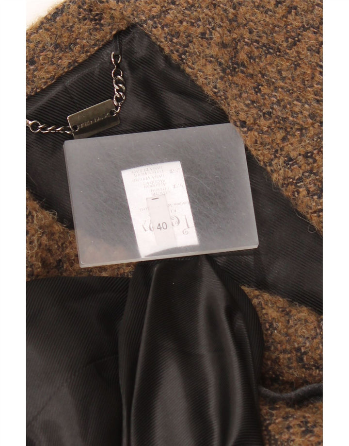 Tenax Damen Zweireihiger Mantel IT 40 Small Braun gesprenkelte Baumwolle