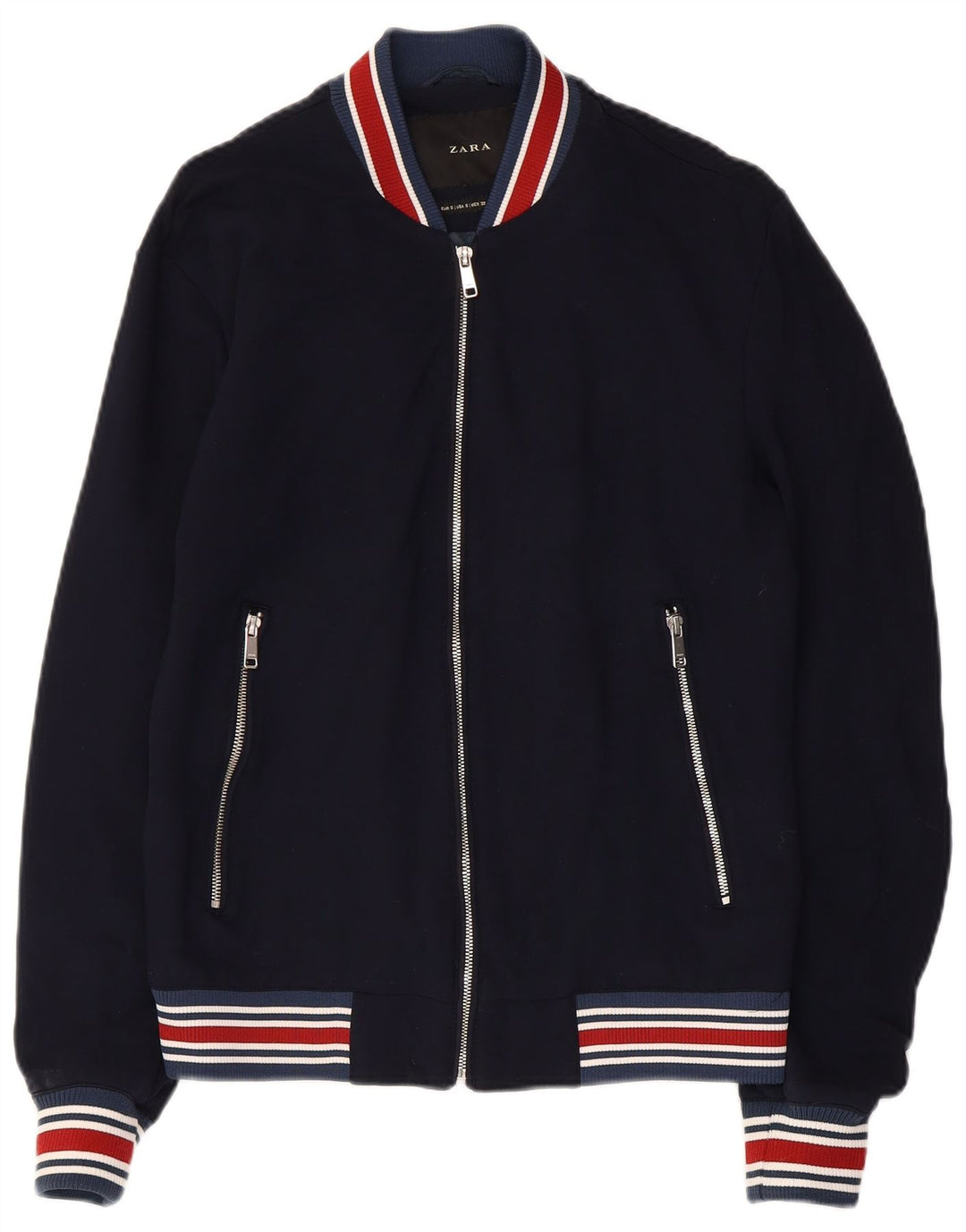 ZARA Herren Bomberjacke UK 36 Small Marineblau Viskose