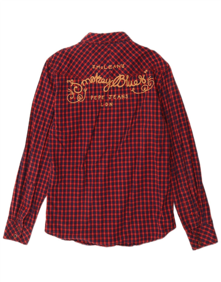 PEPE Jeans Herren-Flanellhemd mit Grafik, klein, rot, Gingham-Baumwolle
