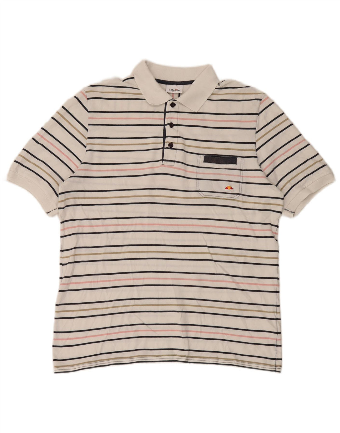 Ellesse Herren-Poloshirt, groß, weiß gestreift, Baumwolle