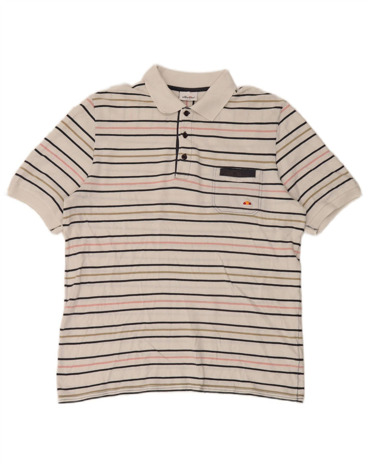 Ellesse Herren-Poloshirt, groß, weiß gestreift, Baumwolle