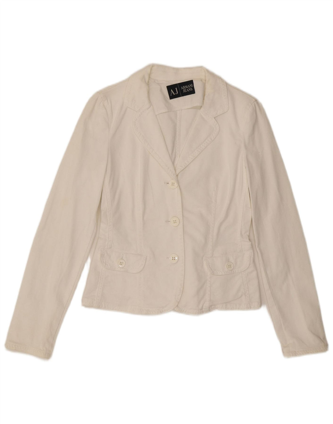 ARMANI JEANS Damen Crop 3 Button Blazer Jacke UK 10 Small Weiß