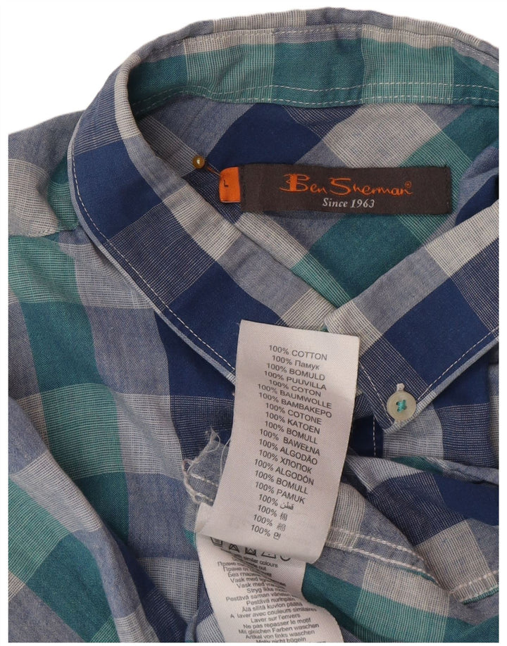 Ben Sherman Herren-Kurzarmhemd, groß, blau kariert, Baumwolle