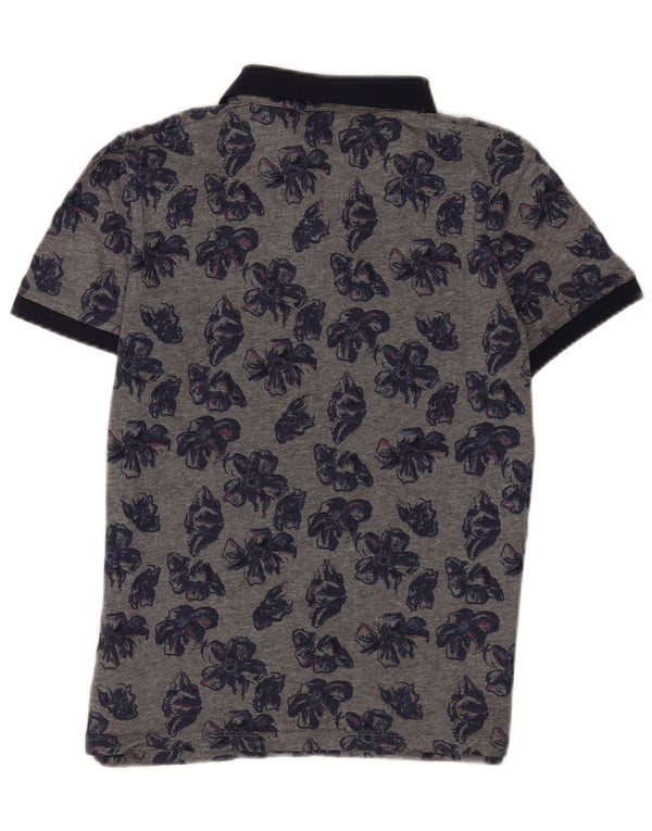 Ted Baker Herren-Poloshirt, Größe 4, groß, graue Baumwolle mit Blumenmuster