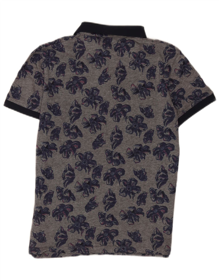 Ted Baker Herren-Poloshirt, Größe 4, groß, graue Baumwolle mit Blumenmuster