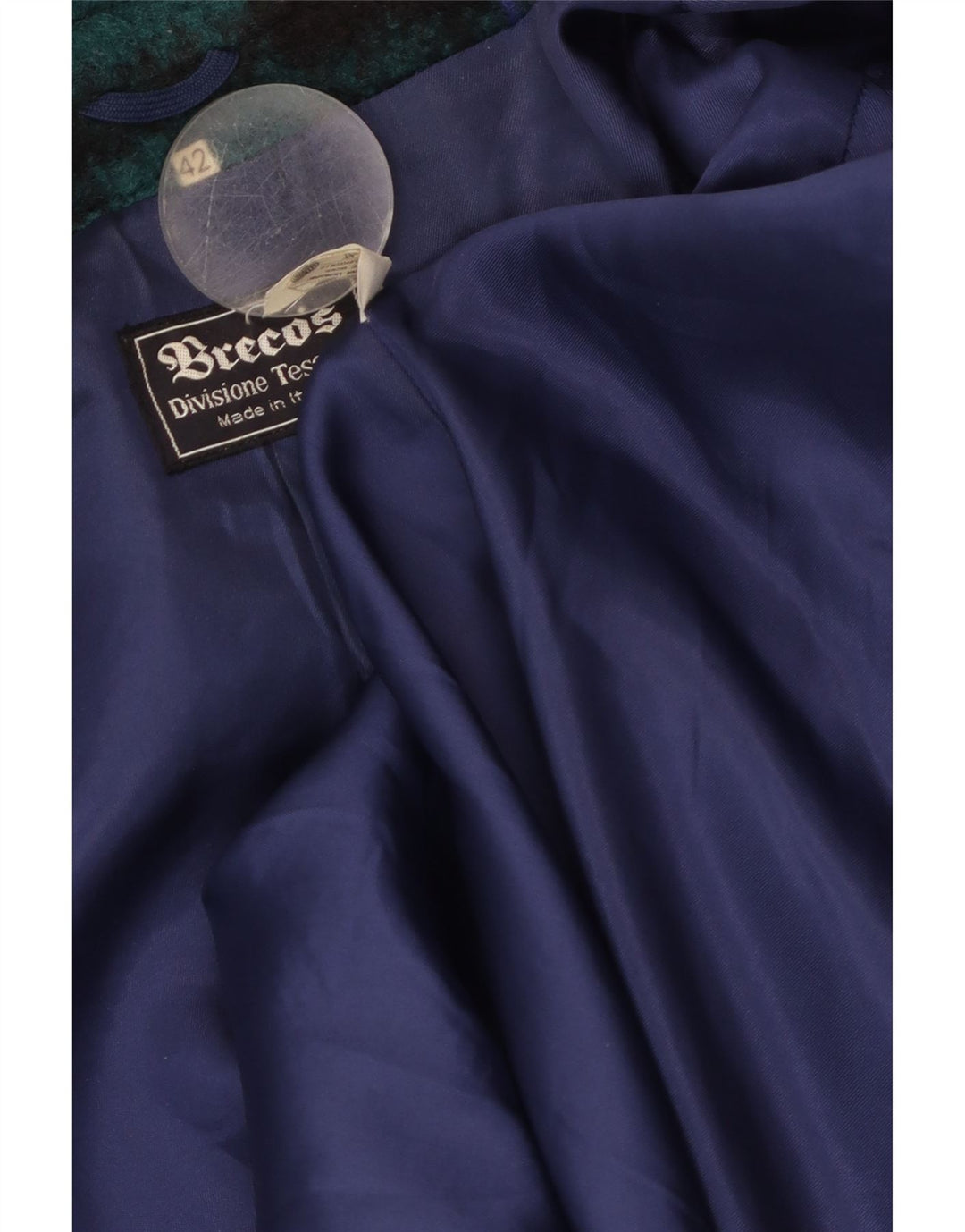 Breco's Damenmantel IT 42 Mittelblau karierte Schurwolle