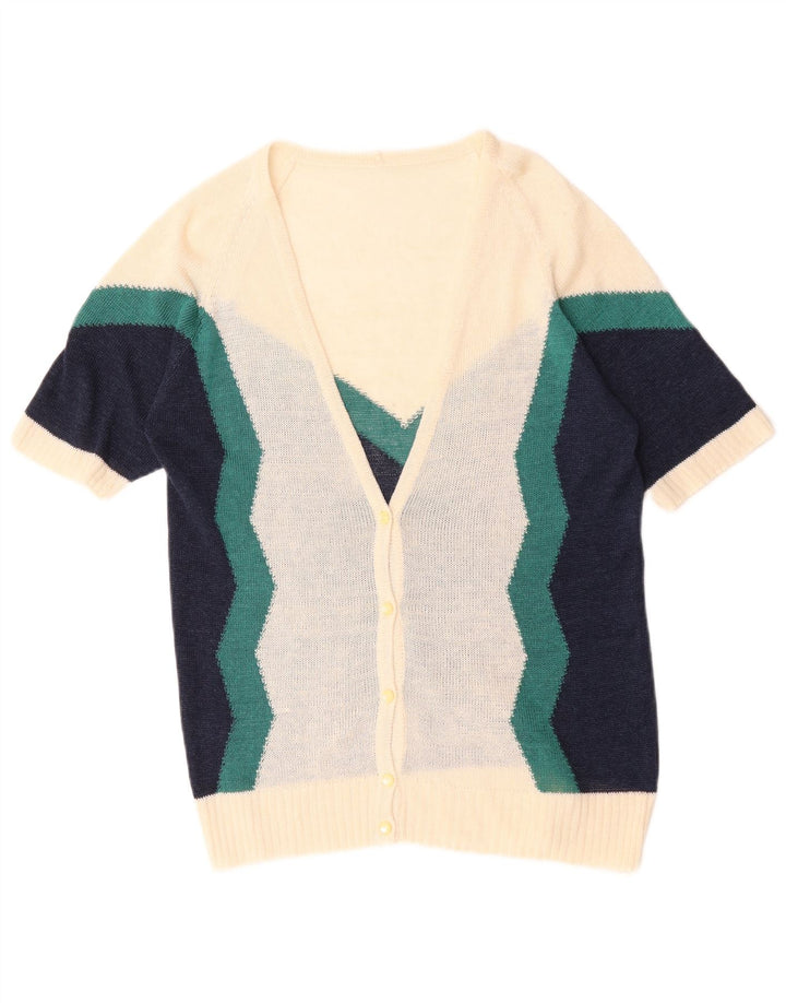 Vintage Damen Cardigan Pullover UK 12 Medium Off White Colourblock
