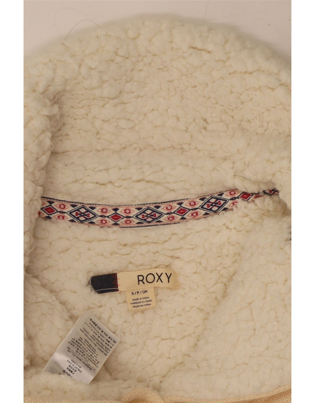 ROXY Sherpa-Trainingsanzugoberteil für Damen, UK-Gr. 10, Größe S, cremefarbene Baumwolle