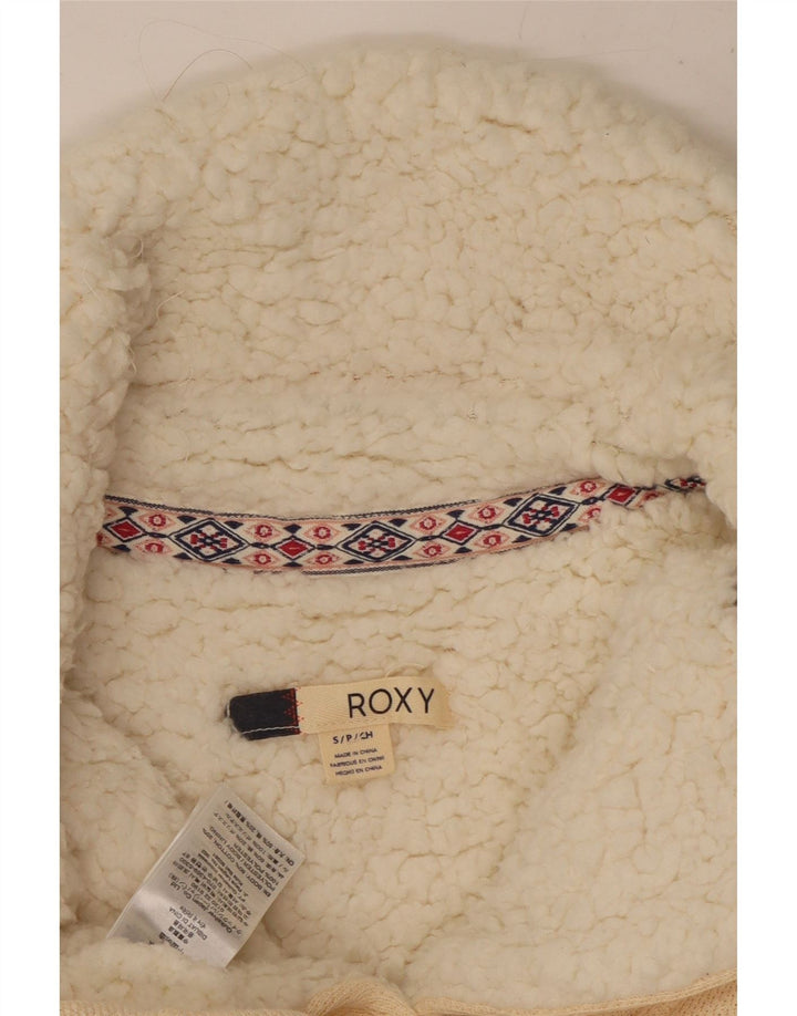 ROXY Sherpa-Trainingsanzugoberteil für Damen, UK-Gr. 10, Größe S, cremefarbene Baumwolle