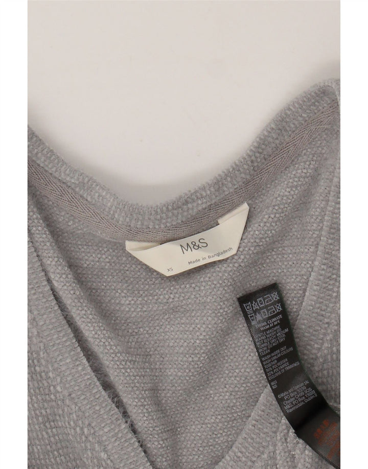 MARKS & SPENCER Womens V-Neck Jumper Sweater UK 6 XS Grey Polyester Vintage Marks & Spencer and Second-Hand Marks & Spencer from Messina Hembry 