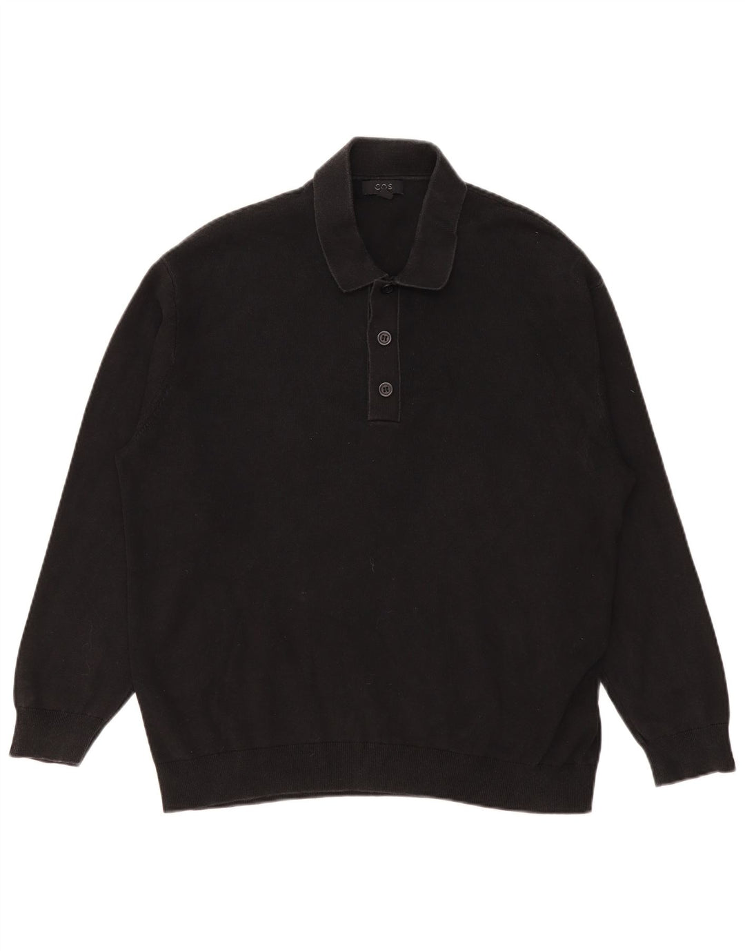 Cos Herren-Langarm-Poloshirt aus mittelschwarzer Baumwolle