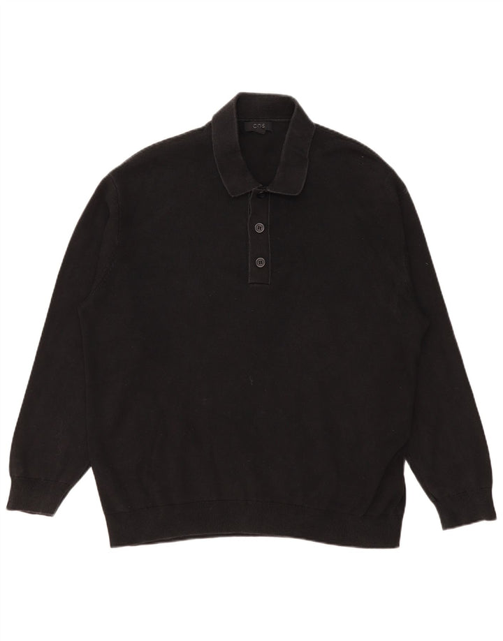 Cos Herren-Langarm-Poloshirt aus mittelschwarzer Baumwolle