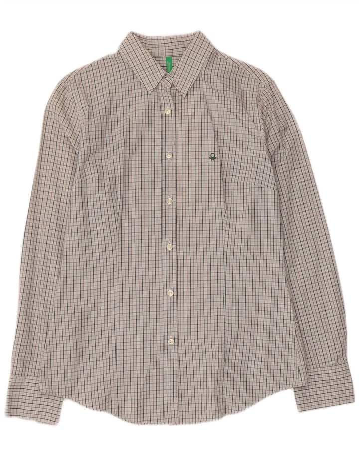 Benetton Damenhemd UK 14 Large Graue Baumwolle