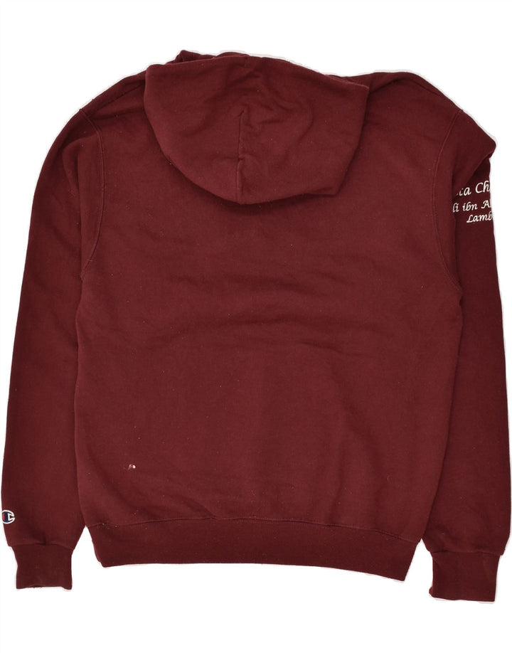 CHAMPION Mens Graphic Hoodie Jumper Medium Burgundy Cotton | Vintage Champion | Thrift | Second-Hand Champion | Used Clothing | Messina Hembry 