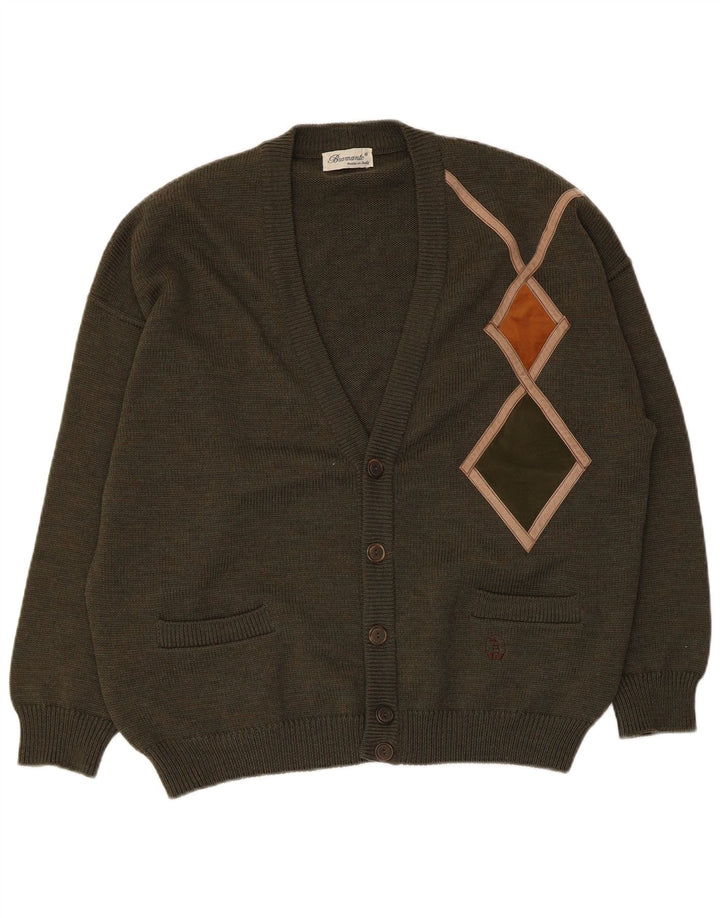 Bramante Herren-Strickjacke, groß, Khaki, Argyle/Diamant-Schurwolle