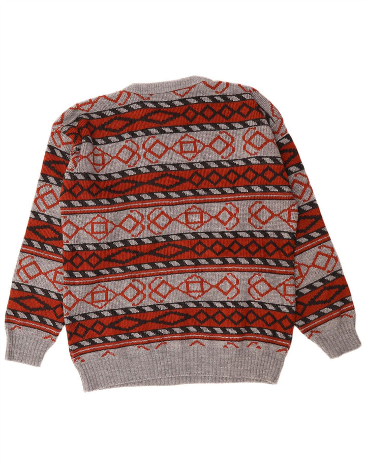VINTAGE Herren-Pullover mit Rundhalsausschnitt, Mittelgrau, geometrisches Acryl