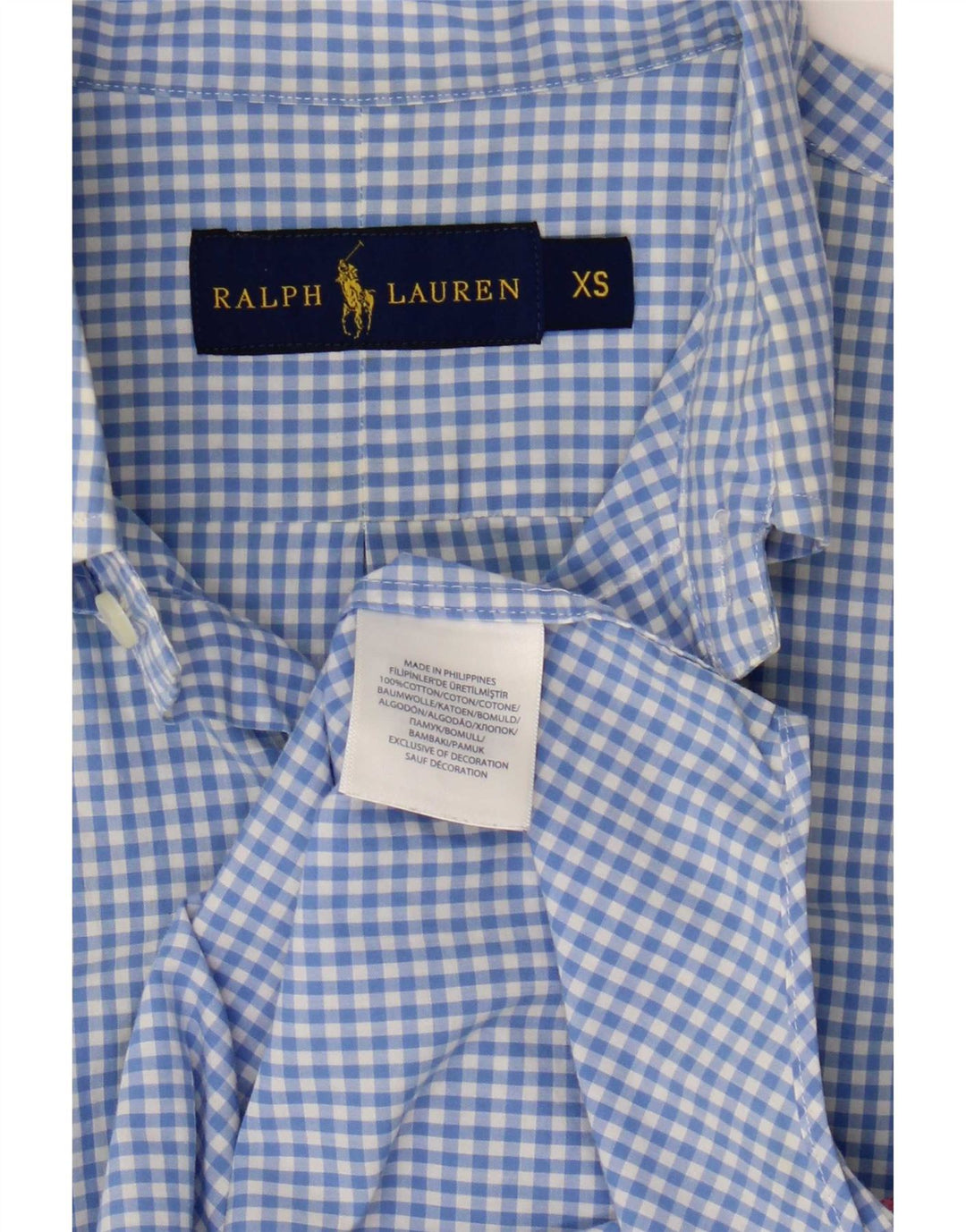 Ralph Lauren Herrenhemd XS, blaue Gingham-Baumwolle