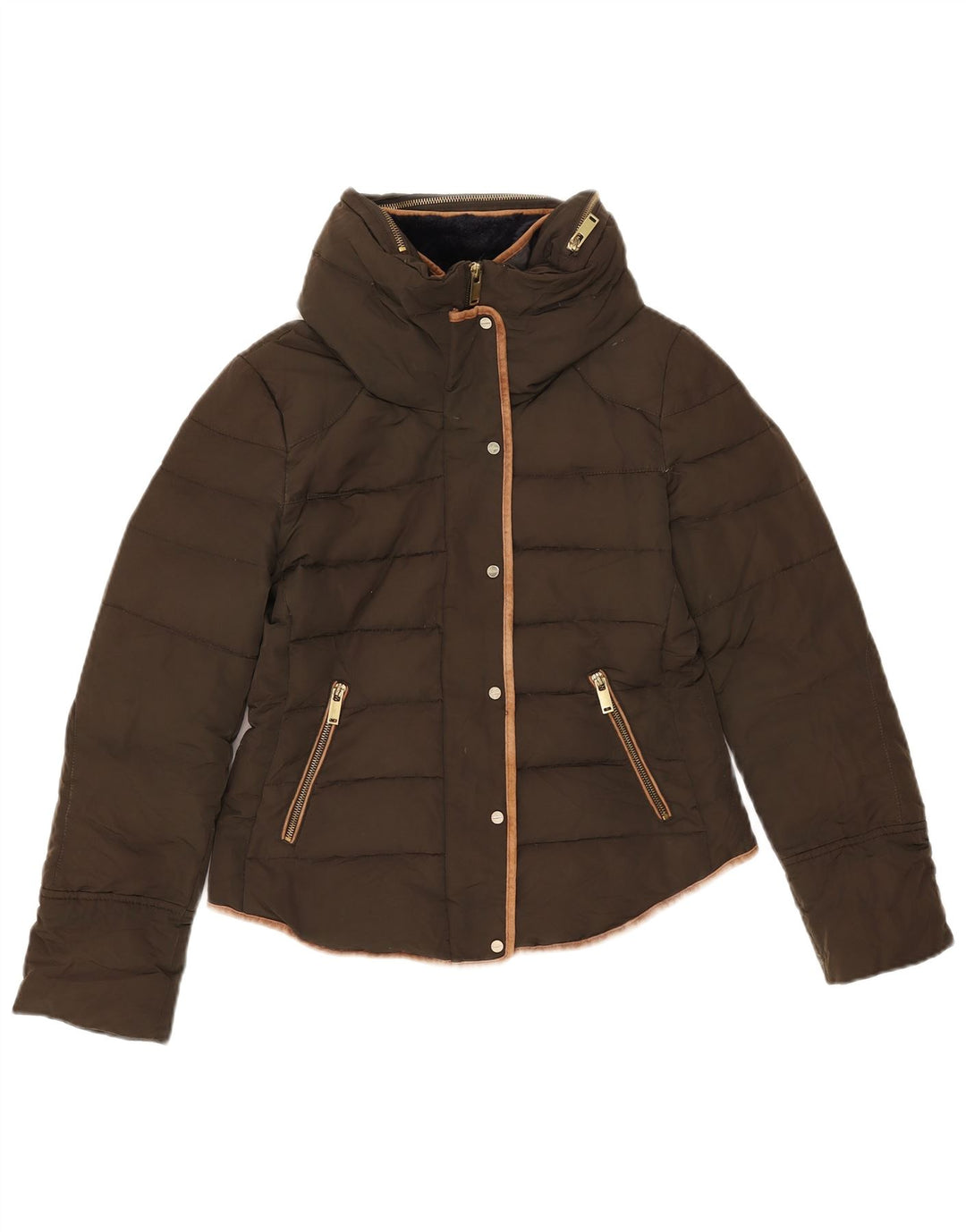 Zara Damen-Jacke mit Kapuze, gepolstert, UK 14, Mittel Khaki