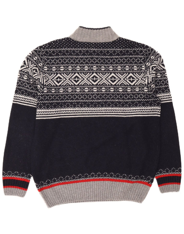 Vintage Herren-Pullover mit Reißverschluss, XL, Marineblau, Fair-Isle-Polyacryl
