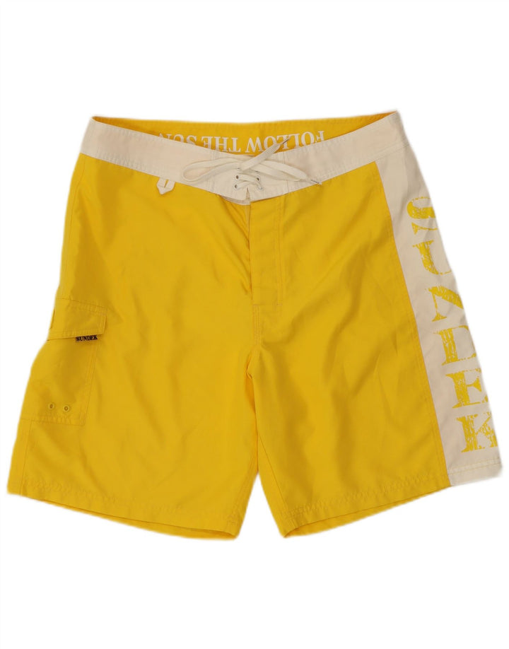 Sundek Herren-Badeshorts mit Grafik, Mittelgelb, Farbblock