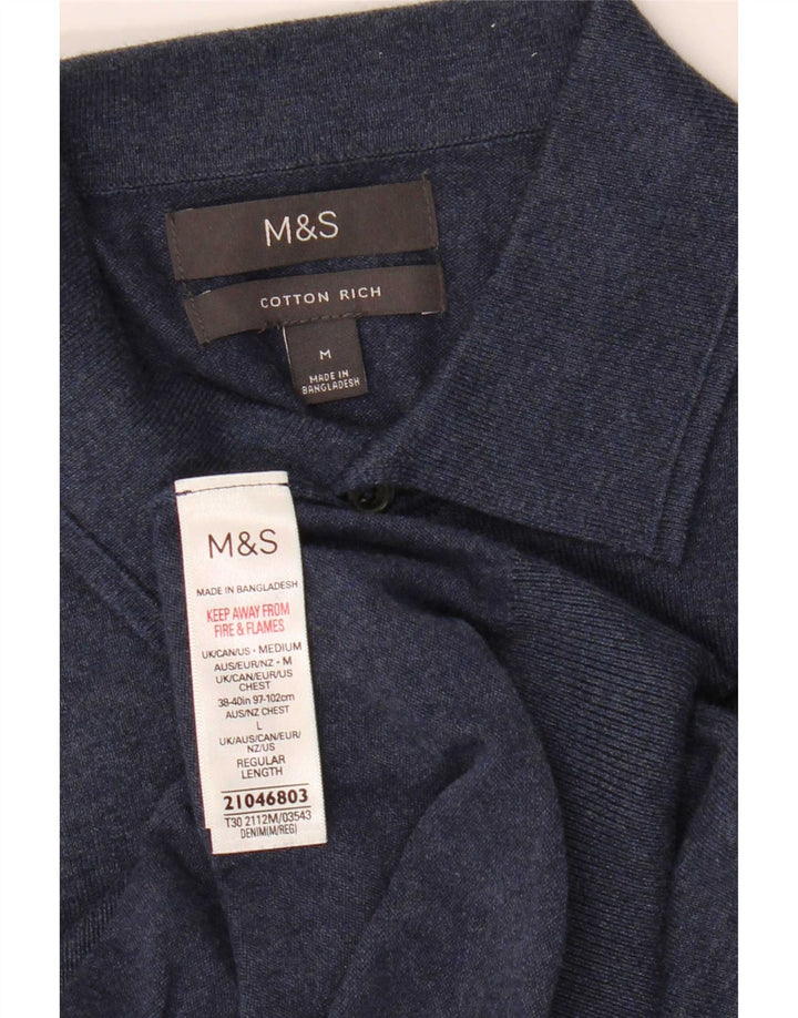 Marks & Spencer Herren-Polo-Pullover aus mittelblauer Baumwolle