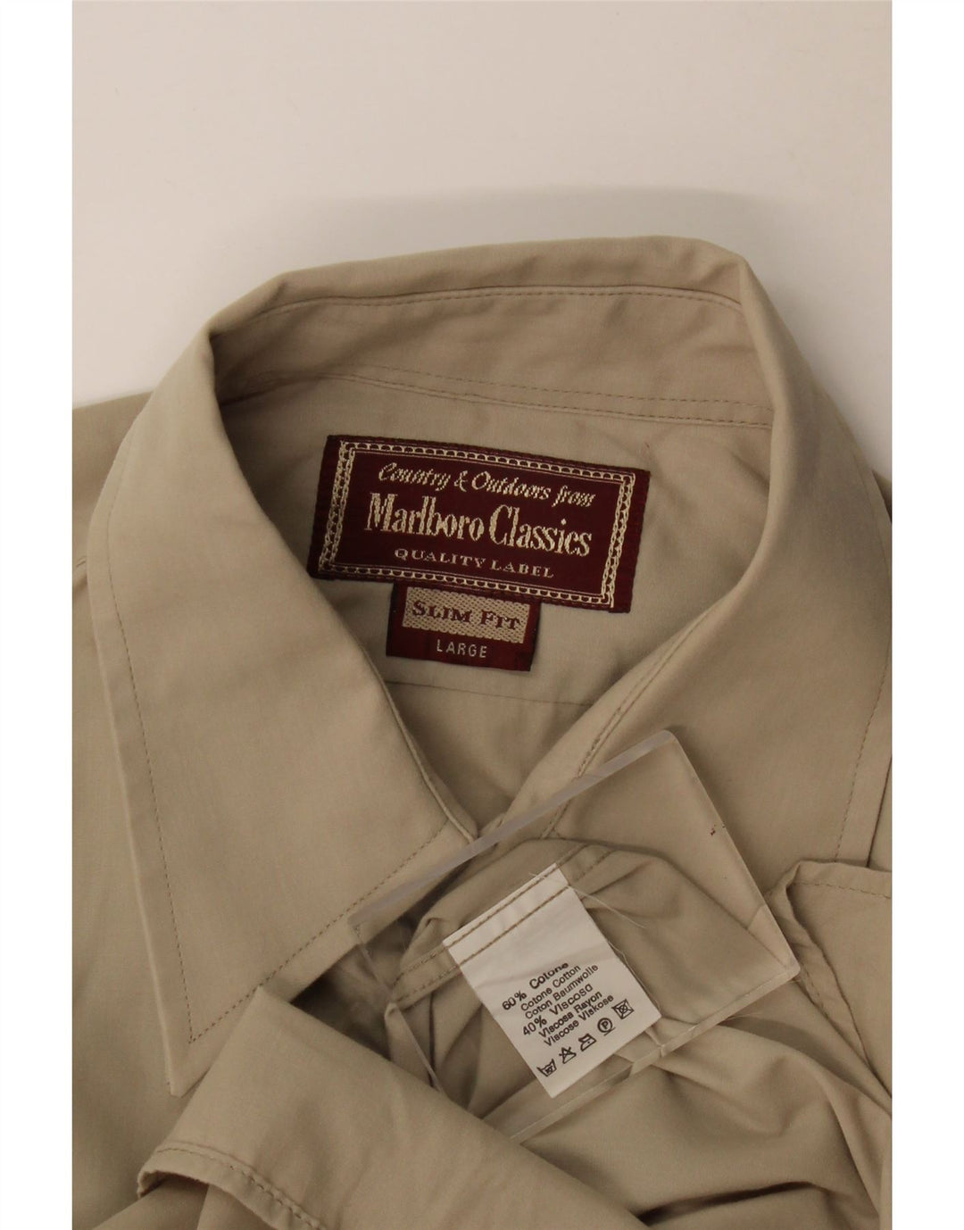 Marlboro Classics Slim-Fit-Hemd für Herren, Größe L, Beige, Baumwolle