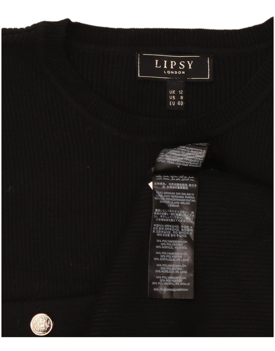 Lipsy Damen Pulloverkleid UK 12 Medium Schwarz Polyamid