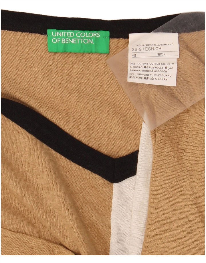 BENETTON Damen Crop Oversize T-Shirt Top UK 6 XS Beige Farbblock