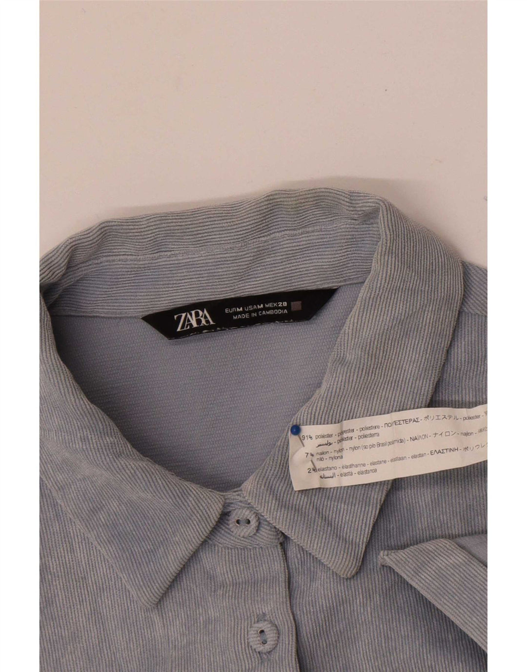 Zara Damen Cordhemd UK 14 Mittelblaues Polyester