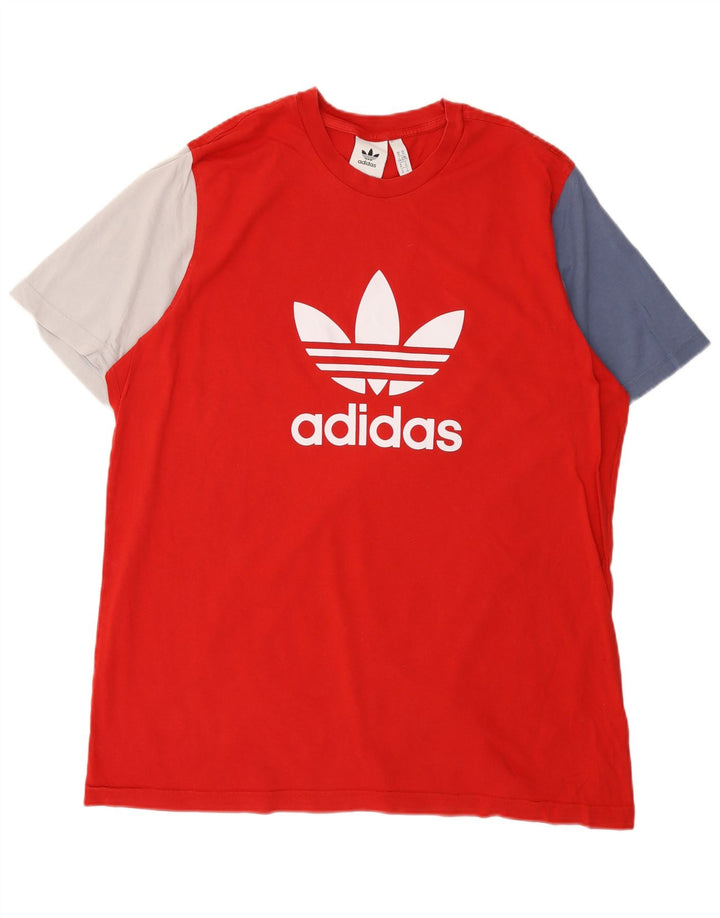 ADIDAS Herren Grafik T-Shirt Top XL Rot Colourblock Baumwolle