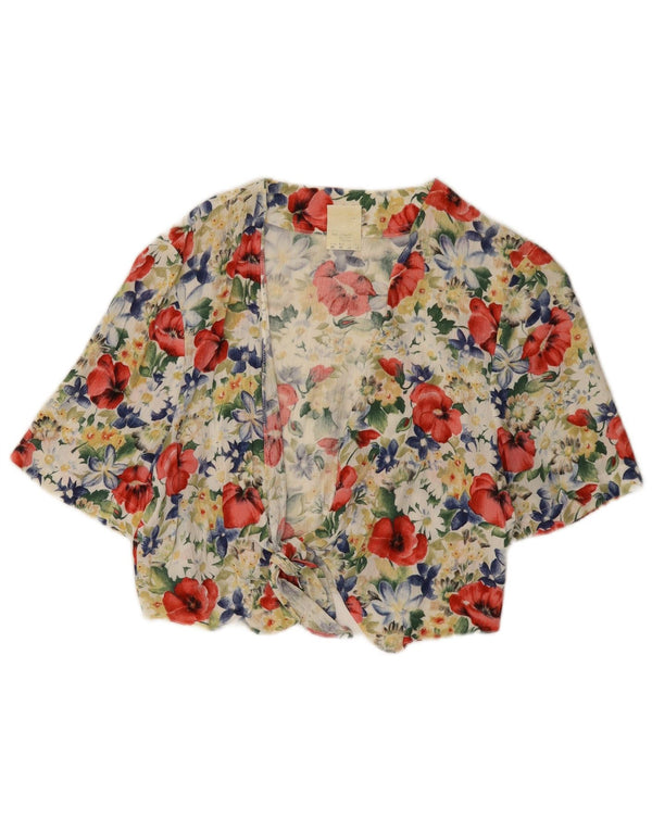 Vintage Damen Crop Bluse Top UK 12 Medium Mehrfarbig Blumen Viskose