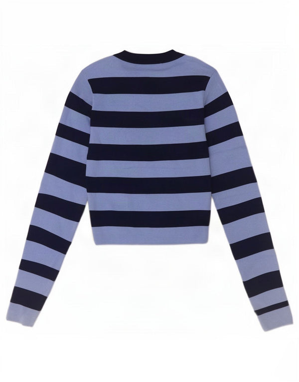 Zara Damen Crop Top Langarm UK 8 Small Blau gestreift