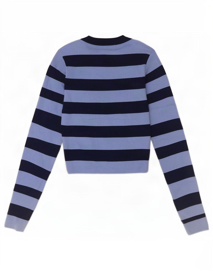 Zara Damen Crop Top Langarm UK 8 Small Blau gestreift