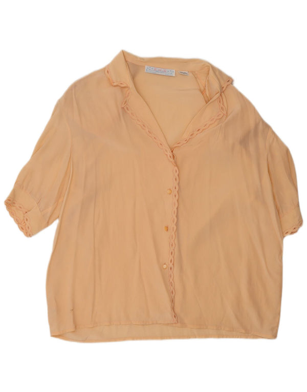 Vintage Damen Kurzarm-Oversize-Hemdbluse UK 16 Große beige Seide