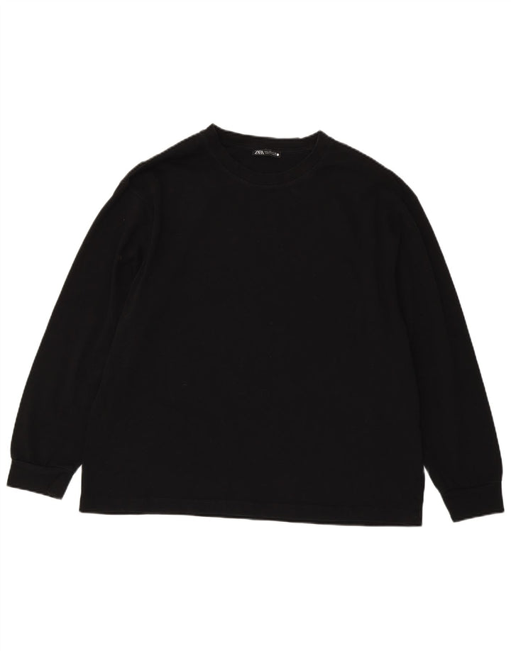 Zara Damen Top Langarm UK 16 Large Schwarz Baumwolle
