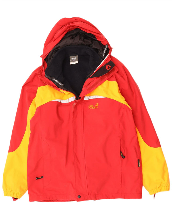 Jack Wolfskin Grafische Windjacke für Jungen, 15–16 Jahre, rotes Farbblockdesign