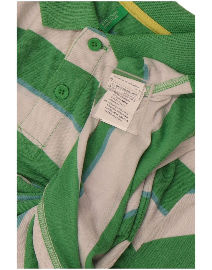 BENETTON Poloshirt für Jungen, 10–11 Jahre, XL, grün gestreift, Polyester