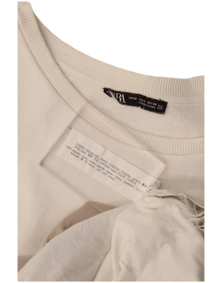 ZARA Damen-Sweatshirt-Pullover UK 12 Mittelweiße Colourblock-Baumwolle
