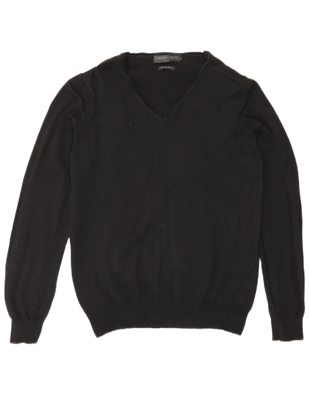 Zara Herren-Pullover mit V-Ausschnitt, Mittelschwarz