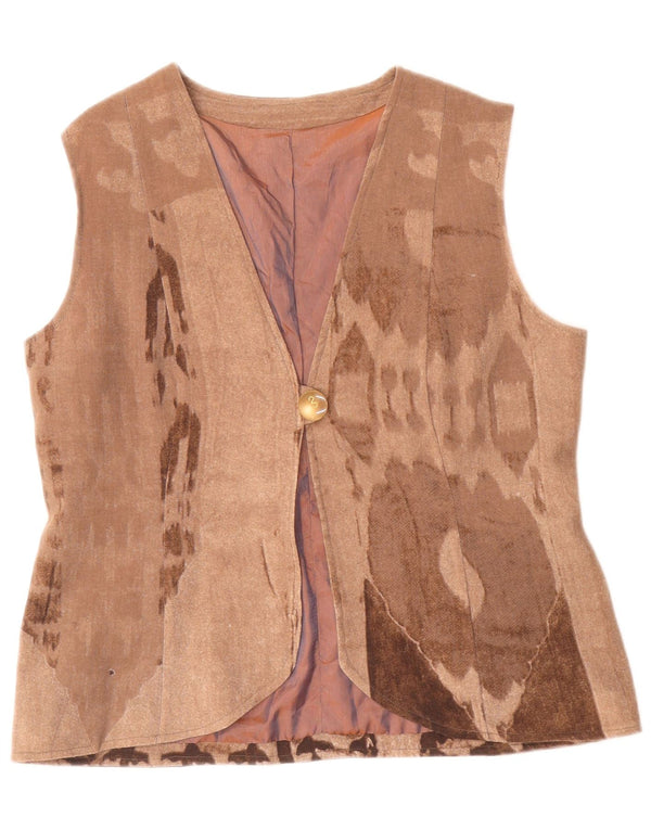 Vintage Damen Weste mit abstraktem Muster UK 14 Medium Beige
