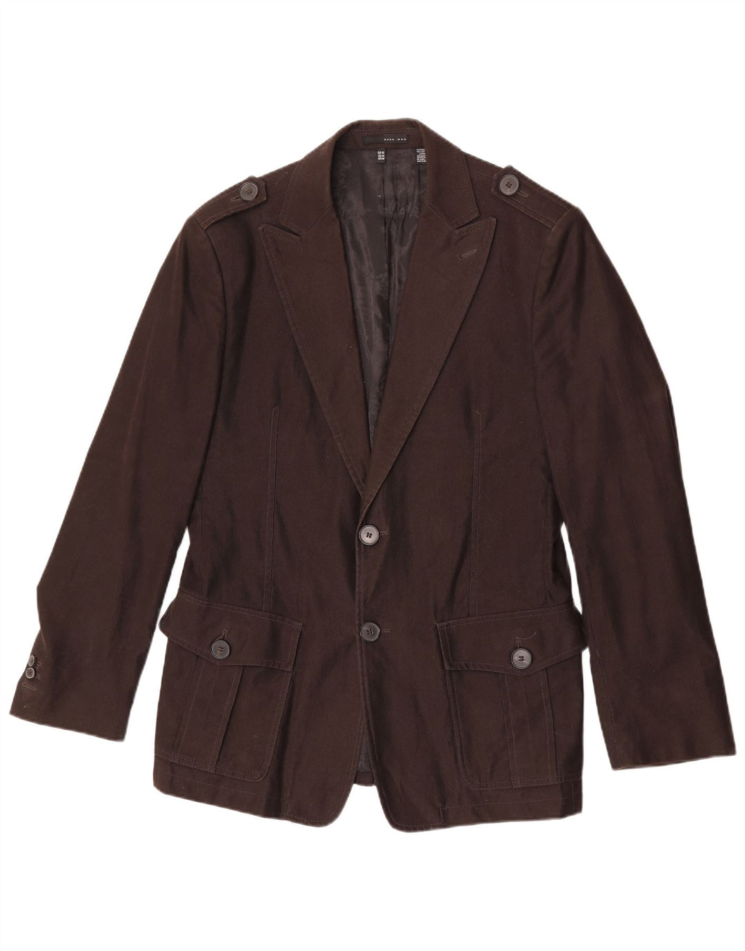 Zara Herren Militär-Blazer mit 2 Knöpfen, EU 54, XL, braune Baumwolle