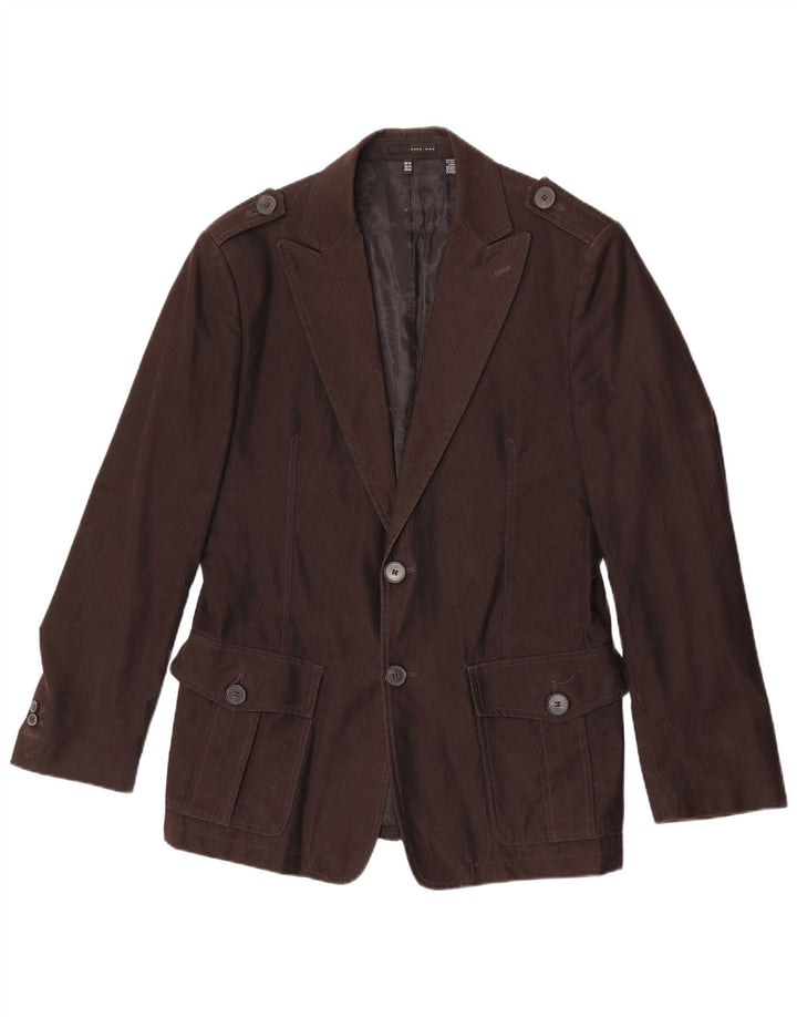 Zara Herren Militär-Blazer mit 2 Knöpfen, EU 54, XL, braune Baumwolle