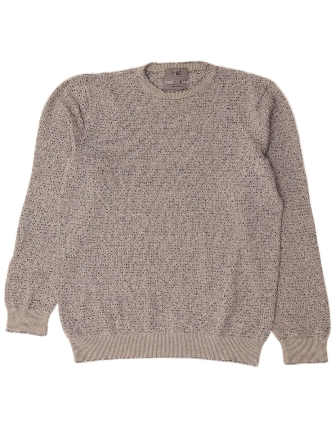 Marks & Spencer Herren-Pullover mit Rundhalsausschnitt, mittelgrau gesprenkelte Baumwolle