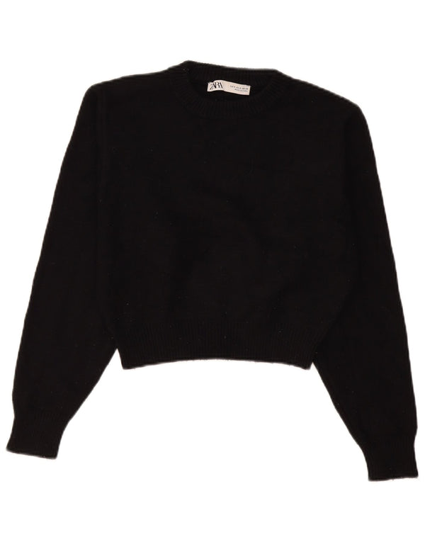 Zara Damen Crop Crew Neck Pullover Pullover UK 10 Small Schwarze Viskose