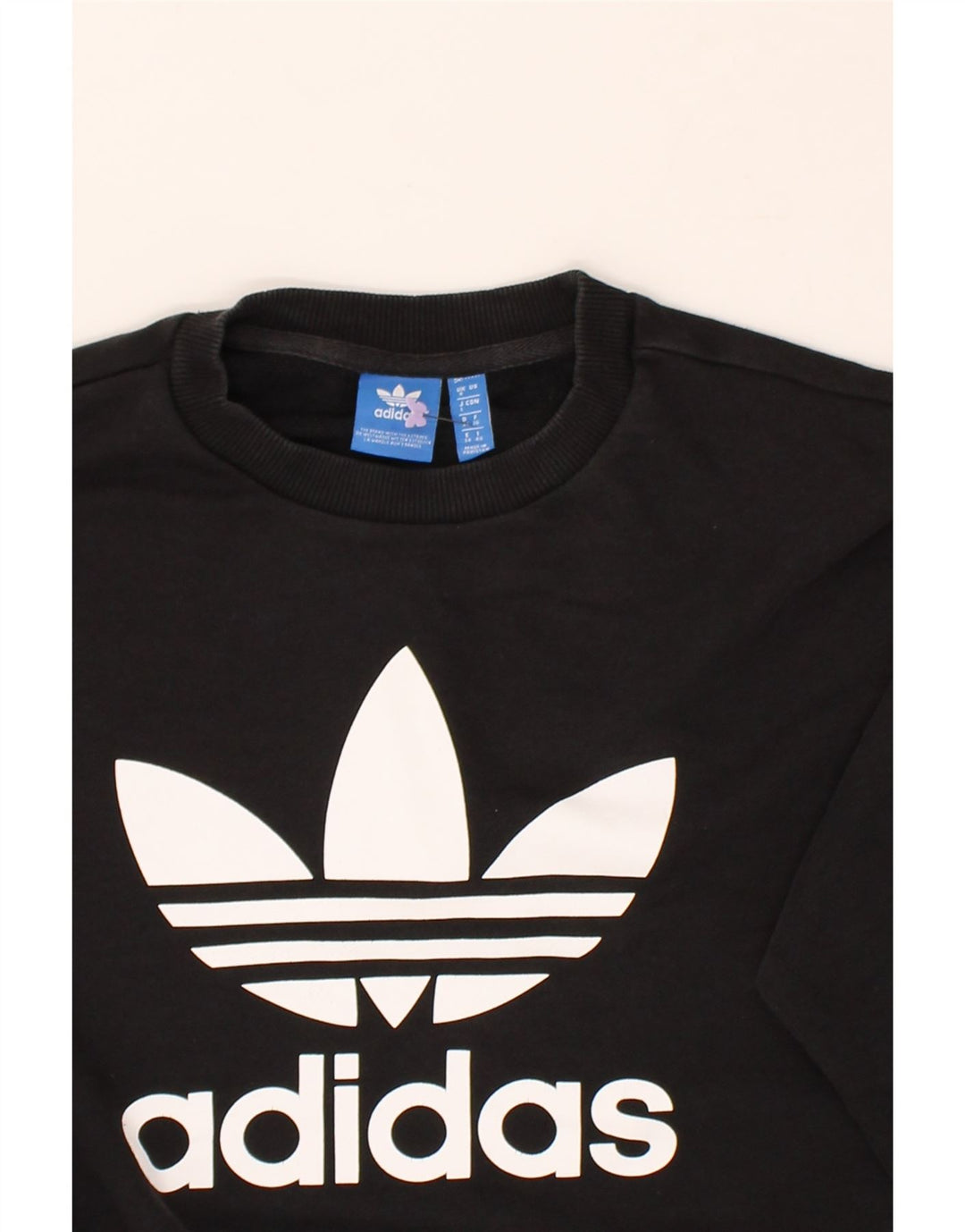 ADIDAS Womens Graphic Sweatshirt Jumper UK 8 Small Black Cotton | Vintage Adidas | Thrift | Second-Hand Adidas | Used Clothing | Messina Hembry 