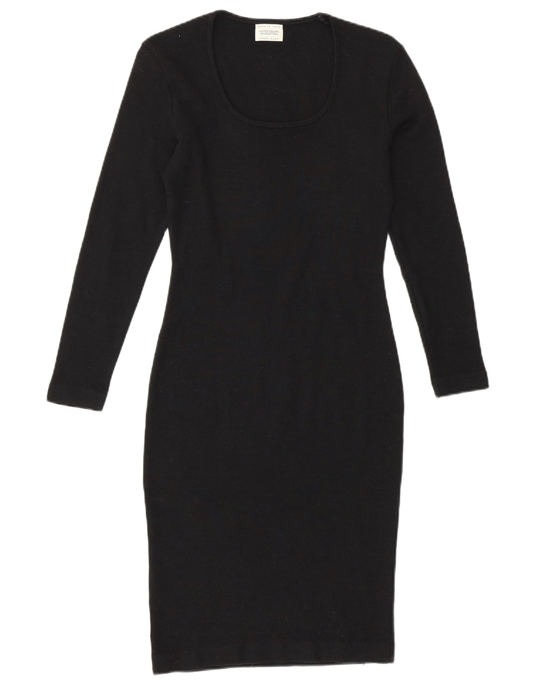 BENETTON Damen Langarm-Bodycon-Kleid UK 8 Small Schwarz