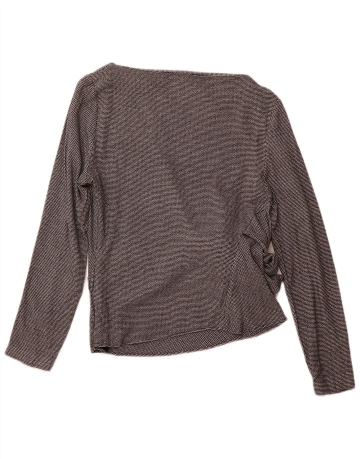 ZARA Damen Langarm-Blusenoberteil UK 12 Mittelgraue Hahnentritt-Viskose