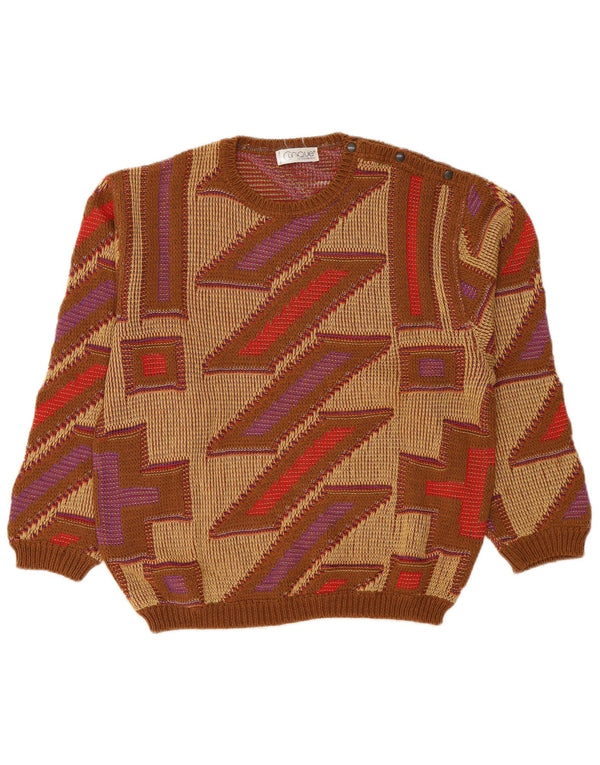 Clinique Damen-Pullover mit Rundhalsausschnitt, UK 16, Größe L, beige, geometrische Baumwolle