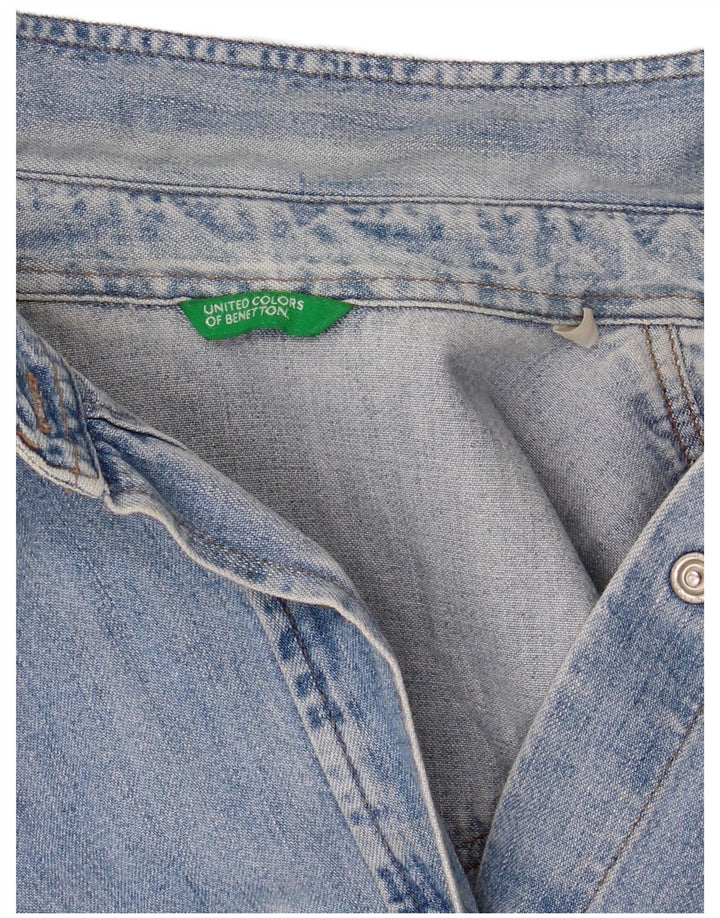 BENETTON Damen Jeanshemd UK 14 Mittelblaue Baumwolle