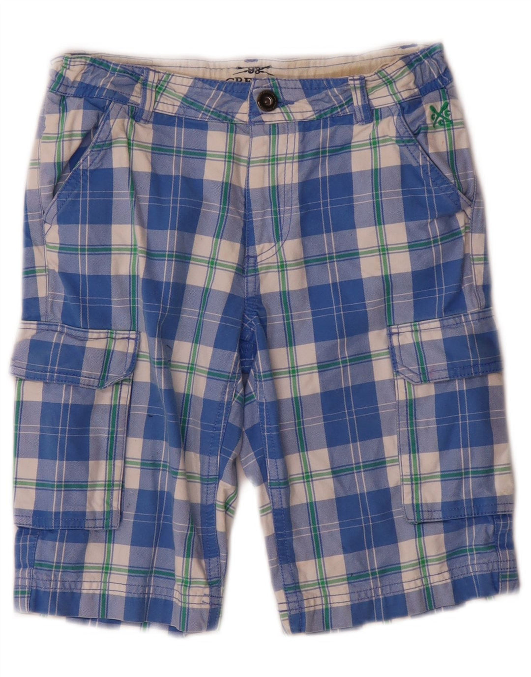 Crew Clothing Cargo-Shorts für Jungen, 8–9 Jahre, W24, blau kariert, Baumwolle